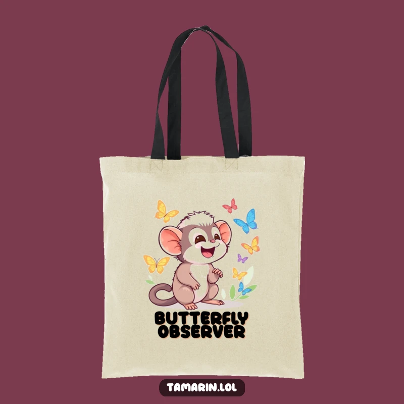 Funny Tamarin Butterfly Watcher Tote Bag - Giggling Character, Ideal Gift