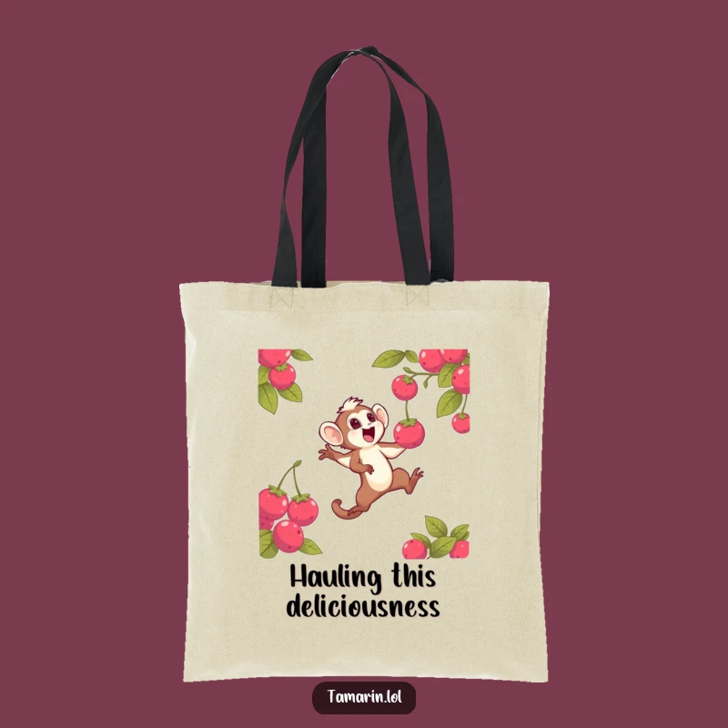 Funny Tamarin Berry Hunt Tote Bag: Carry Your Essentials with This Hilarious Primate Art